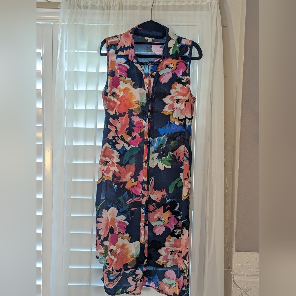 Floral Button Up Extra Long Blouse